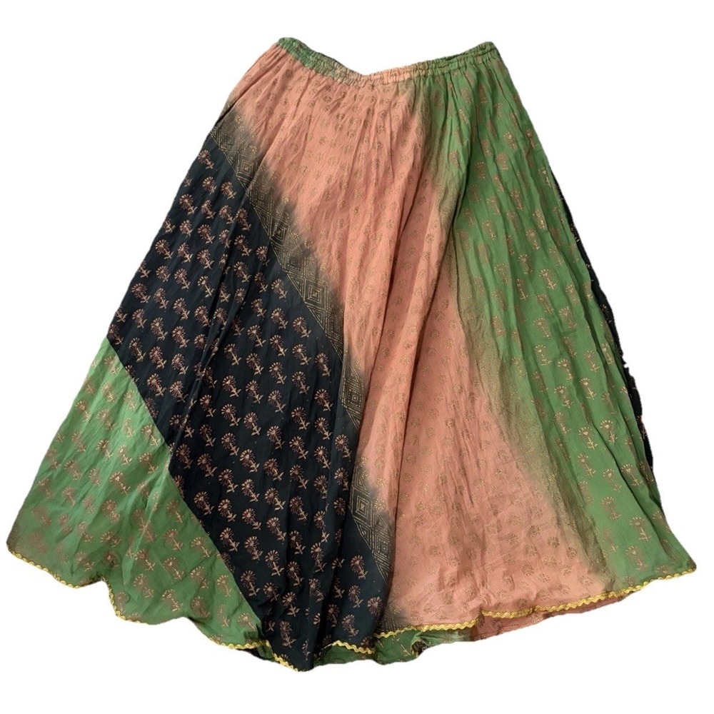 Boho Patchwork Maxi Skirt Free Size Cotton India Festival Hippie Gypsy Gold - Picture 5 of 8